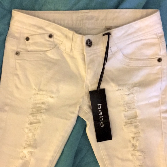 NWT- Bebe white distressed jeans - Picture 8 of 12